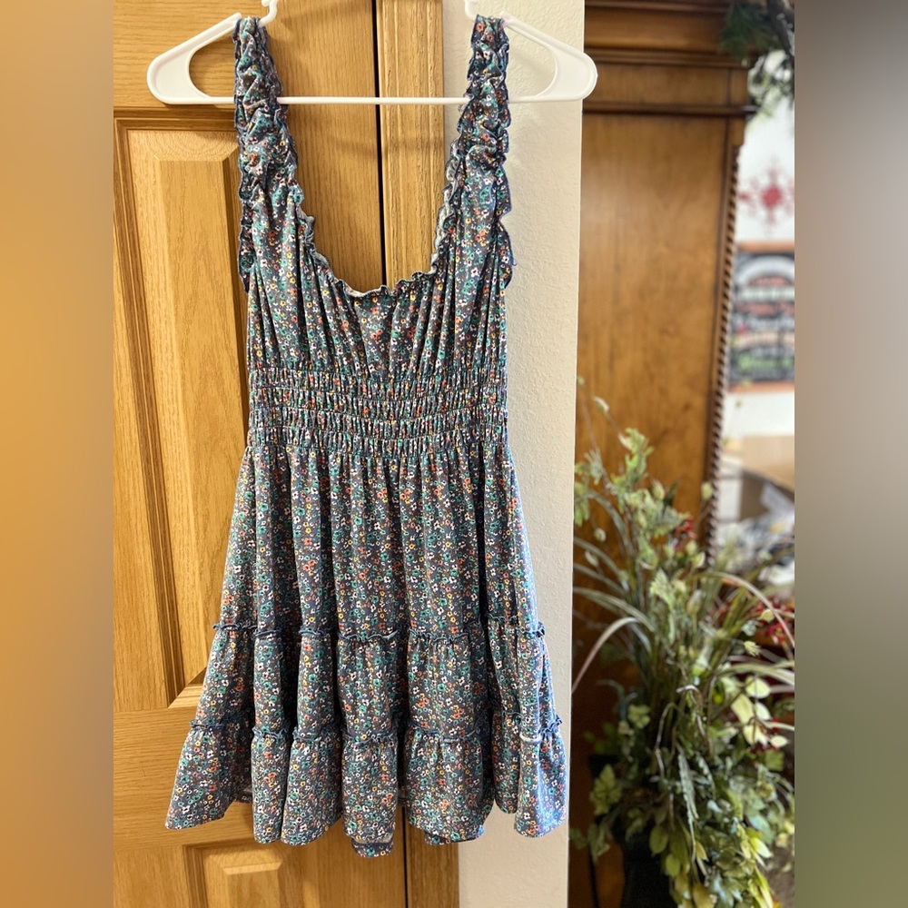 Urban Outfitters Small Blue Mini Floral Print Jersey Dress